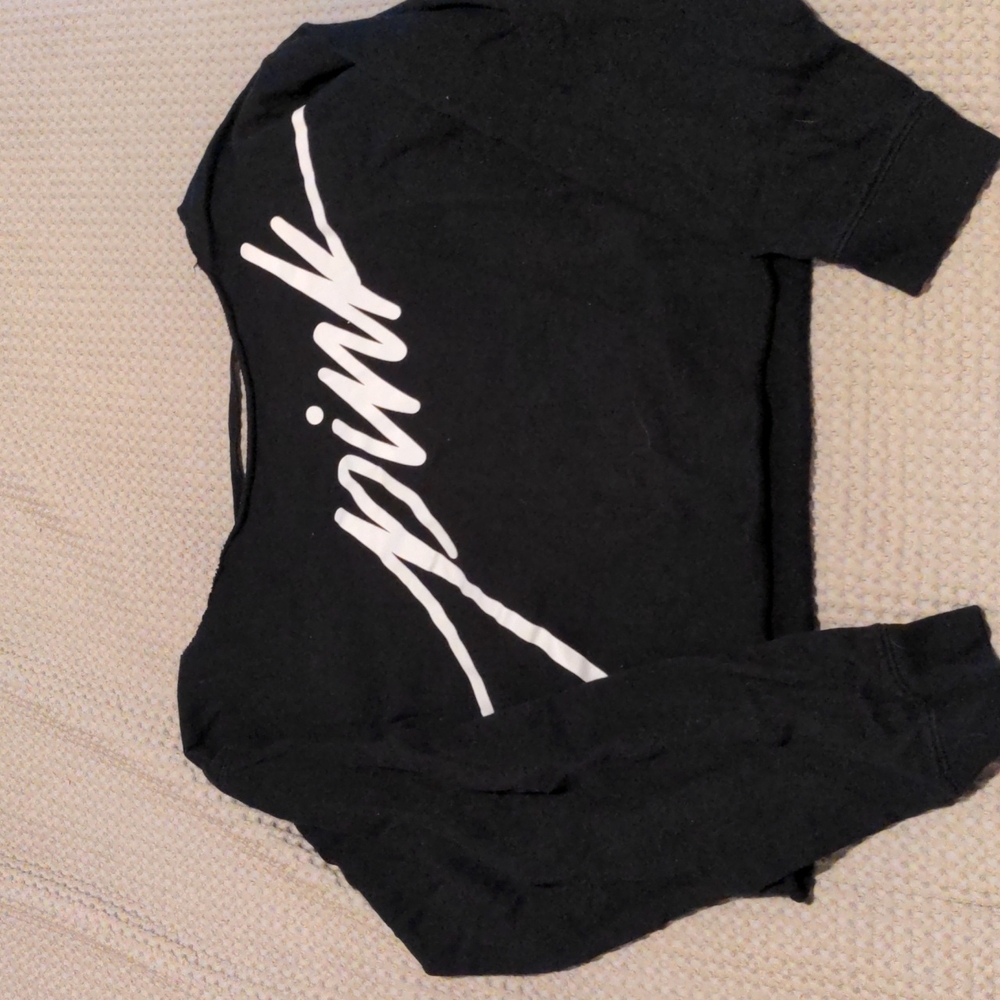 Pink Brand Long Sleeve Crop Top, Strap Detailing On Back